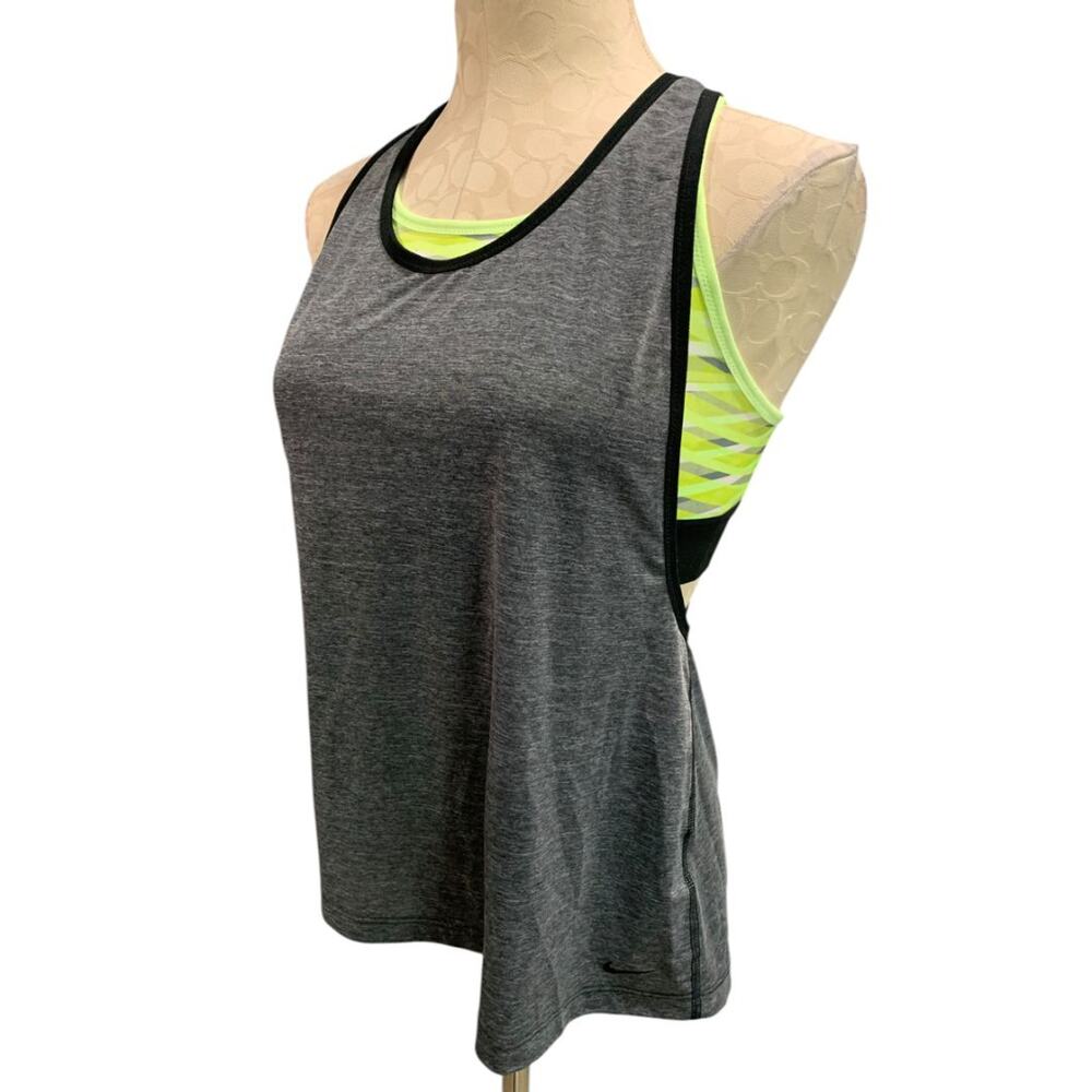 Medium Nike Dri Fit Womens Sports Bra Attached Tank Top Black Neon Green